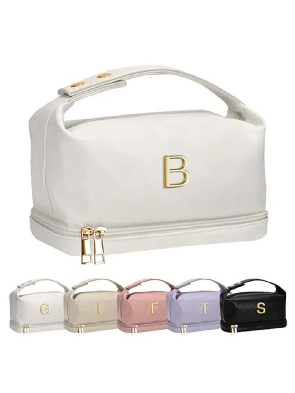 Personalized Initial Makeup Bag Monogram Double Layer Cosmetic Travel Organizer